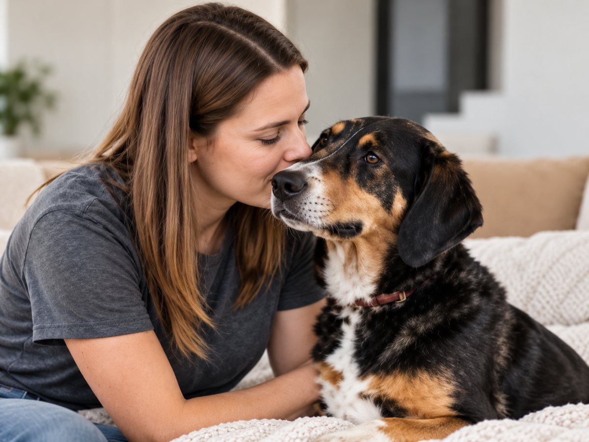 Owner training her dog at home
